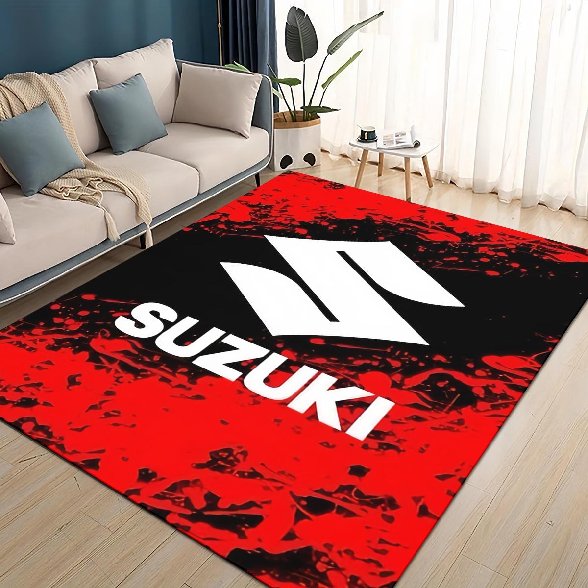 

3D Гоночний автомобіль S-SUZUKI Логотип Мотоциклетний килим для вітальні спальні домашньої диванної декорації, дитячий ігровий нековзний килимок для підлоги 60*90cm