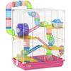 Hamster Cage, 5-Tier Rodent Cage, Tunnels, Feeder, Wheel, House, Ladders, 46 x 30 x 58 cm, Pink