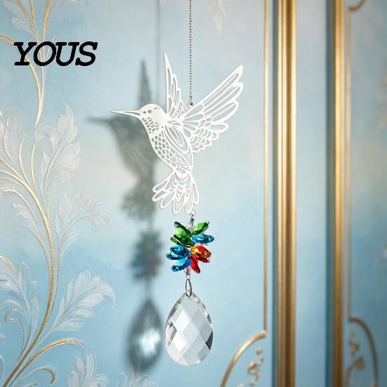 Sun Catcher Hanging Metal Hummingbird Suncatcher, Faux Crystal Prisms Window Multi-layered Suncatcher Rainbow Maker Ornament for Garden, Home
