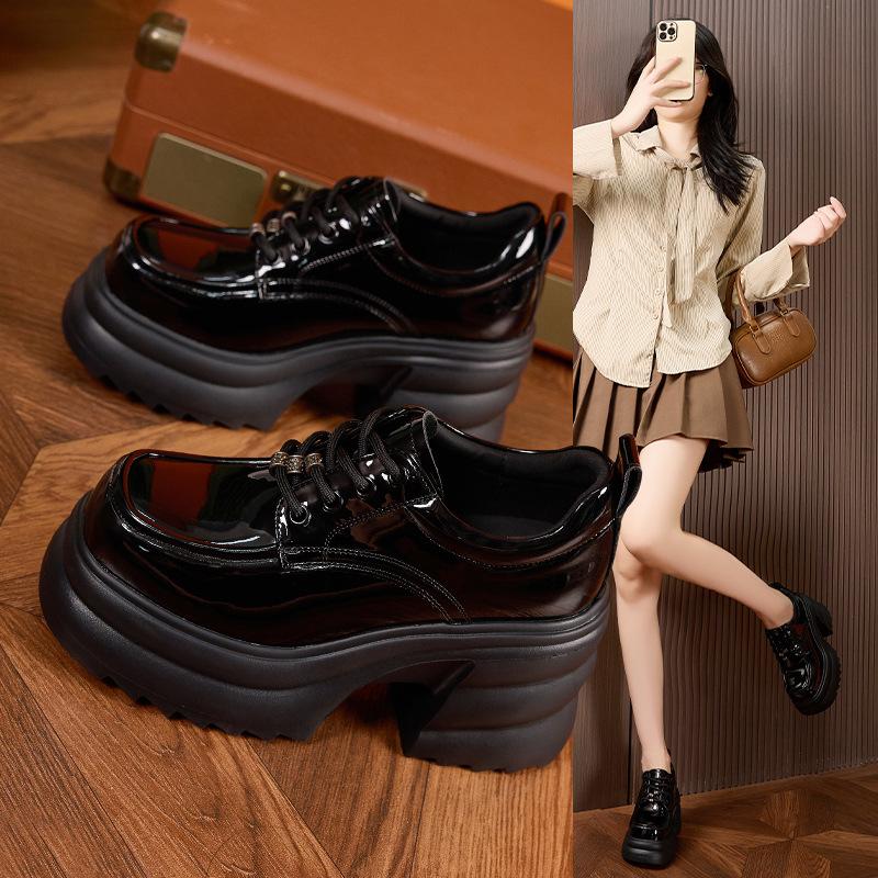 Platform Loafers Women's Autumn and Winter 2025 New Height-increasing Single Shoes British Style Small Leather Shoes Muffin Sole Thick Heel Leather