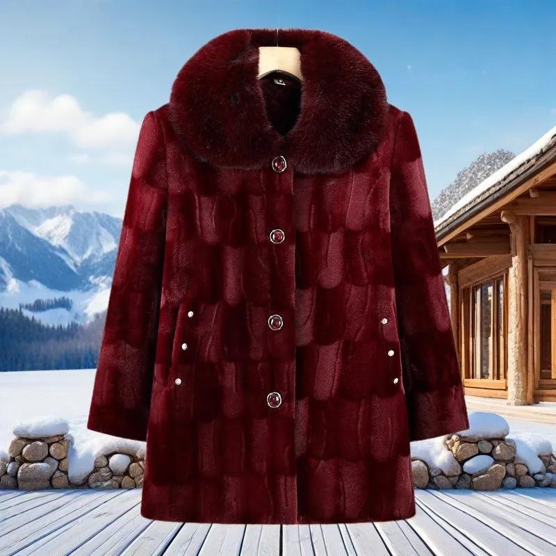 

Женская зимняя утепленная куртка большого размера из искусственного меха для женщин среднего и пожилого возраста, повседневная элегантная верхняя одежда 5XL