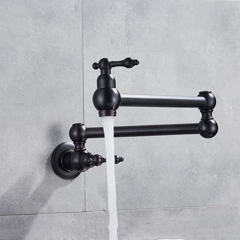 Mitigeur de cuisine mural en laiton noir à eau froide unique, rotatif à 360 degrés, robinet pliable, évier de buanderie de balcon, robinet étendu