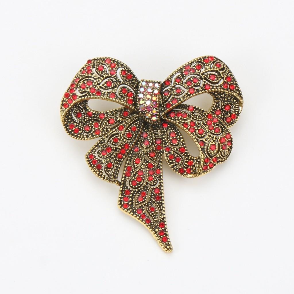 Vintage Alloy Water Diamond Butterfly Bow Brooch For Women Fashion Accessory