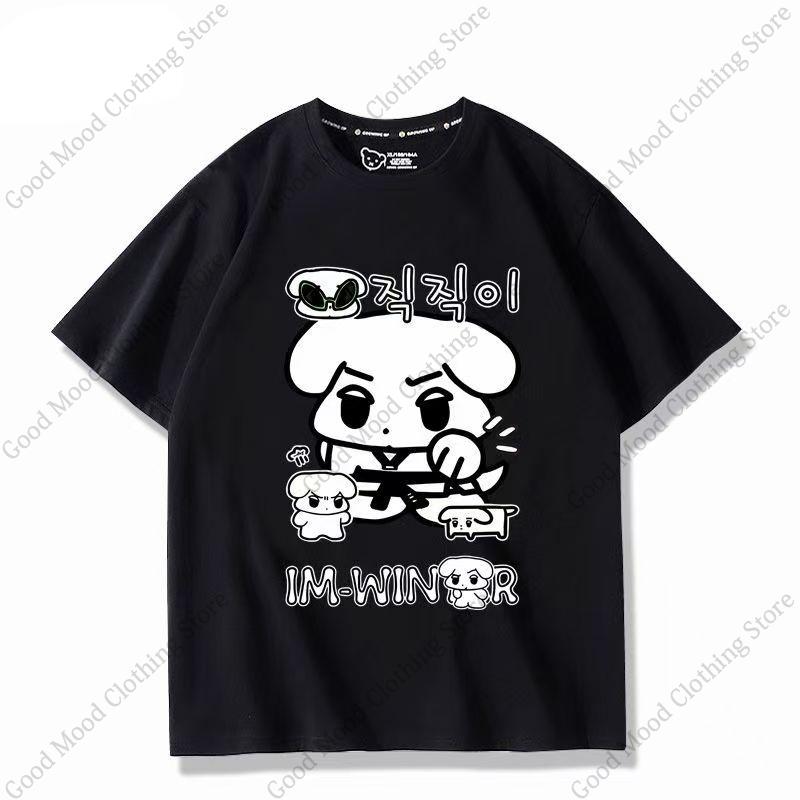 WINTER T Shirt Kpop Fashion Kim Min Jeong Cartoon Cute Dog Print Tshirt Unisex Women High Quality Cotton Short Sleeve Tee Tops
