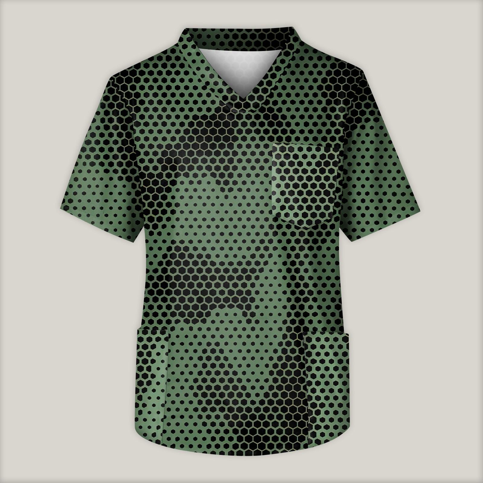 

Мужская рабочая блузка с короткими рукавами и v-образным вырезом с принтом, топ с нагрудным карманом L