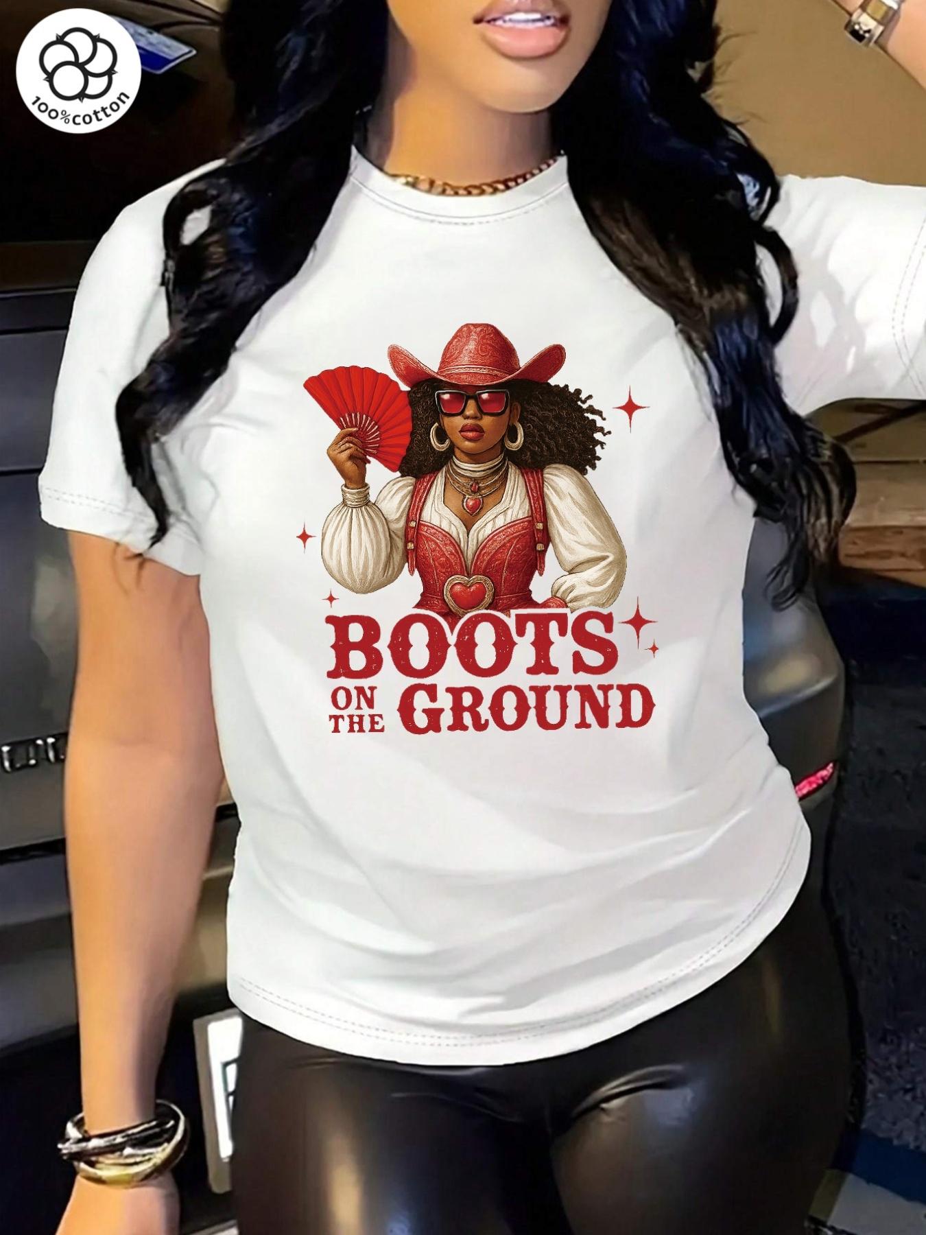 Cowgirl Fan Graphic Boots on the Ground T-shirt S