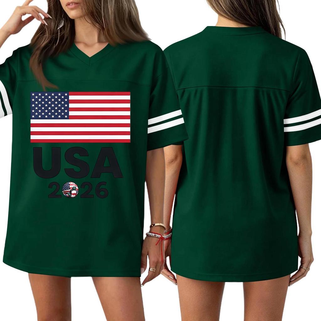 Women's Casual & Stylish V-Neck Sports — Print Short-Sleeve Athletic T-Shirt Top