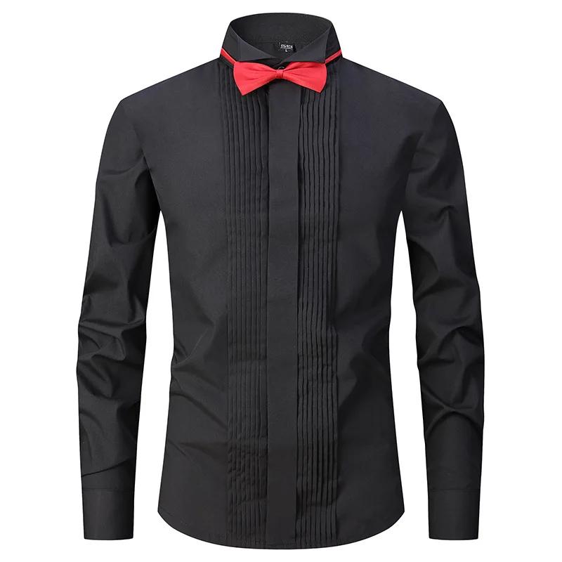 6XL Herren Französischer Umschlag Hemd Langarm Geflügelkragen Festhemd Herren Wingtip Smoking Formelle Hemden Party Abendessen Hochzeit