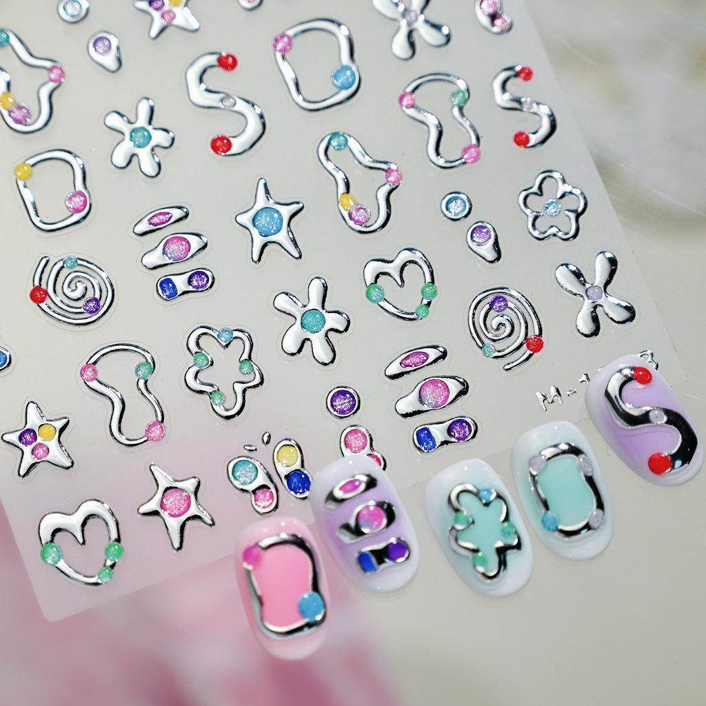 Punk Silver Metal Line Star Flower Love Colorful Butterfly Nail Art Stickers Horror Halloween Decorations Manicure Decals