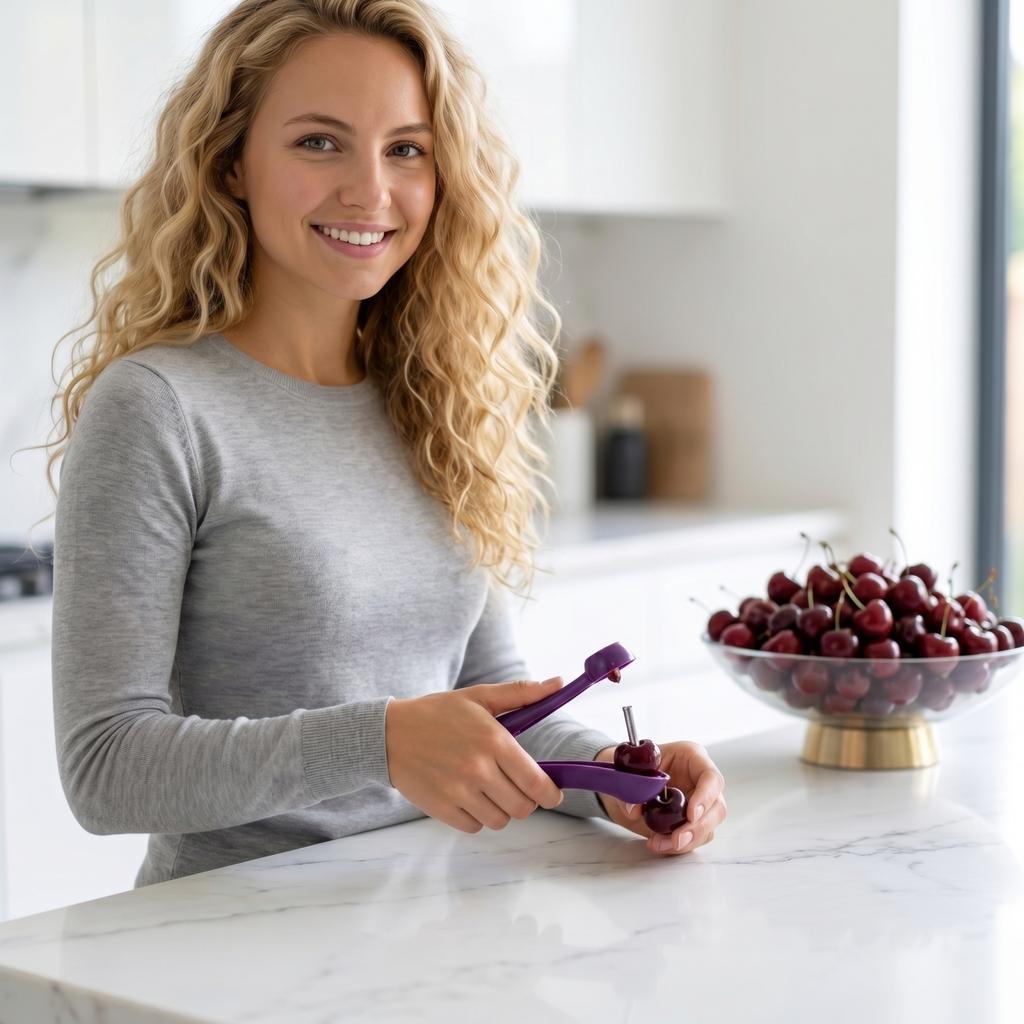 Cherry Pitter Press Style Fruit Pitter Tool for Removing Pits from Cherries and Olives with Stainless Steel Pin and Ergonomic Handle for Easy Use