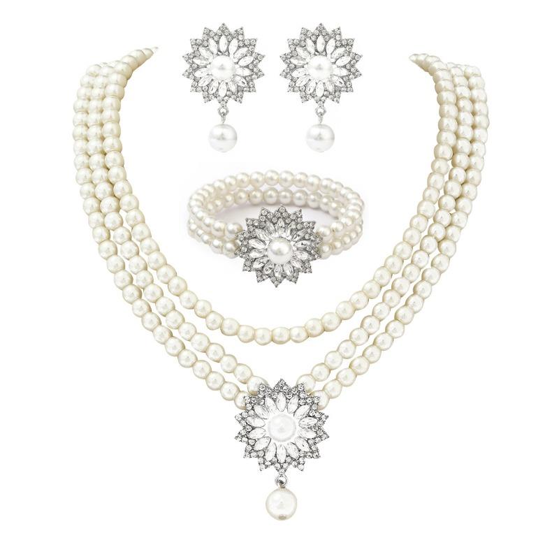 Set di Gioielli Accessori per Abito da Sposa Festa di Promessa Festa di Vacanza Collana Orecchini Bracciale Perle Finte di Alta Gamma