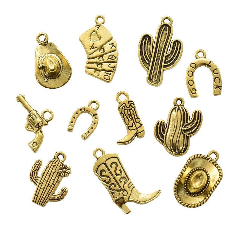 100g Western Cowboy Charm Set: Hat, Boots, Gun, Cactus & More DIY Alloy Jewelry Accessories