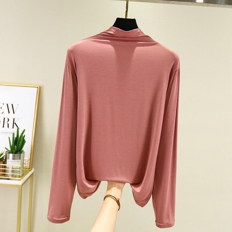 Women's Casual High Neck Solid Color Long Sleeve T-Shirt for Autumn