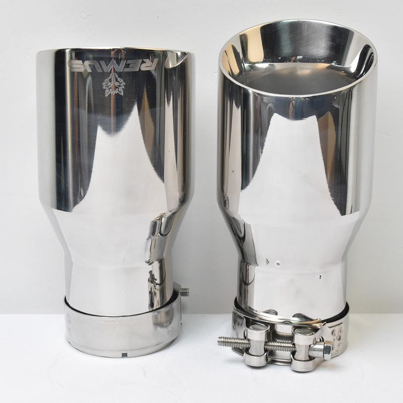 RE 1PCS Exhaust Tip 2.5 Inch Inlet 4 Inch Outlet 7.5" Long 304 Stainless Steel Slant Mouth Double-layer Exhaust Tailpipe Tip Do