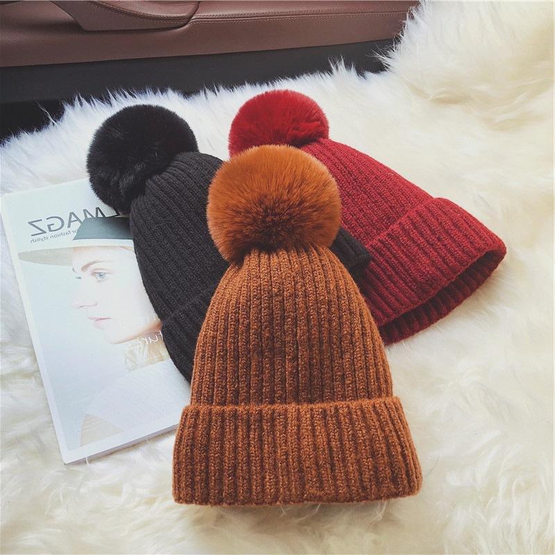 Hat Women's Winter Tide Fleece Thickened Ball Warm Knitted Wool Hat Autumn and Winter Fashion Cute Bag Hat
