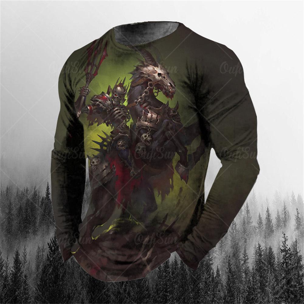 Vintage Genie Ghost 3D Print Letnia męska koszulka z okrągłym dekoltem Casual Long Sleeve T-shirt Oversized Pullover Moda męska Odzież