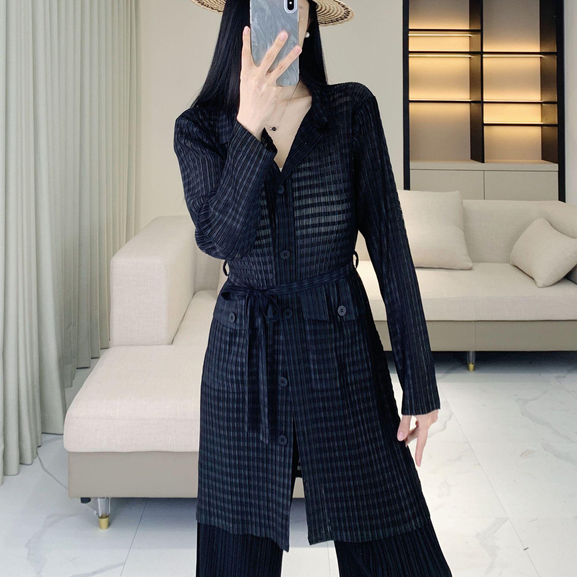 

2025 Весна/Лето Женский Высококлассный Плиссированный Кардиган-Жакет с Вырезами и Длинными Рукавами One Size [45-75kg] чёрный