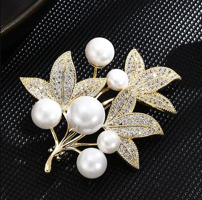 Broche de folha de pérola da moda para mulheres broches de plantas roupas casaco joias acessórios para festas presentes