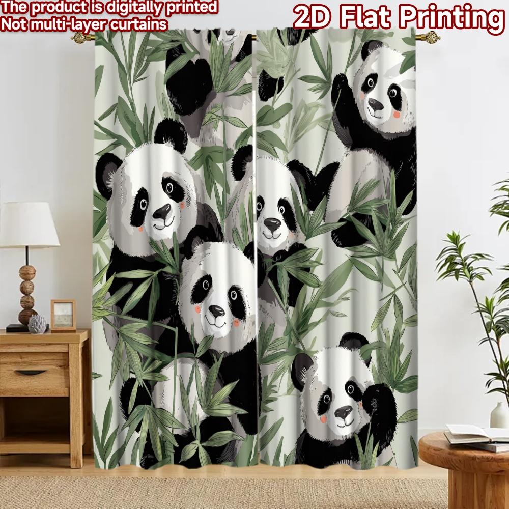 2D Flachdruck 2 Stück Vorhang Fenster Vorhänge Pandas essen Bambus Digital bedruckt Polyester Vorhänge Ganzjahres Party & Feiertag
