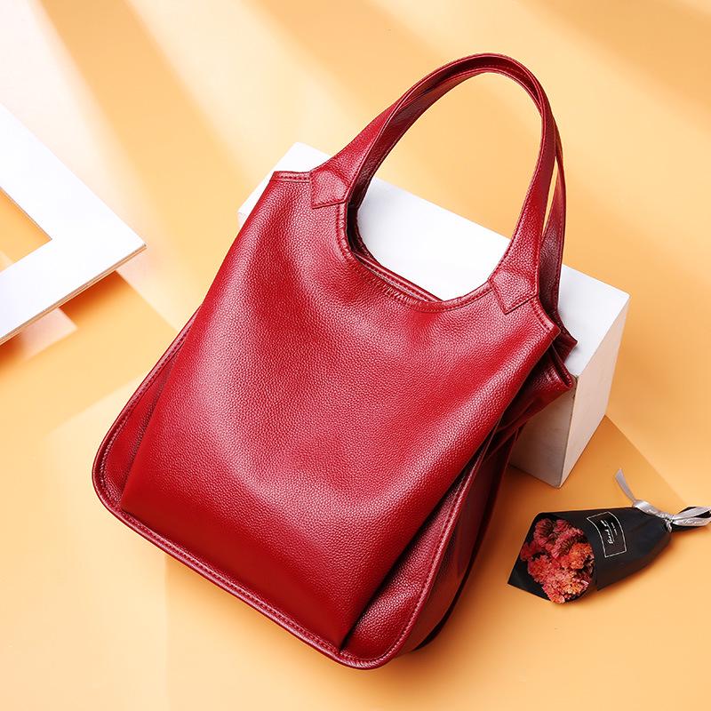 First Layer Cowhide Bag Women's Handbag Summer New European and American Fashion Tote Bag Genuine Leather Women's Bag One Shoulder Crossbody Bag