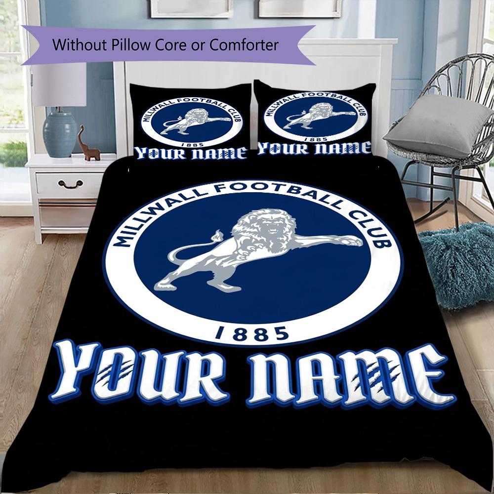 Custom Name Millwall FC Pattern Bedding Uilt Set Uilt Cover Pillowcase Home Decoration Birthday Gift (1*duvet Cover+2*pillowcase Without Core)