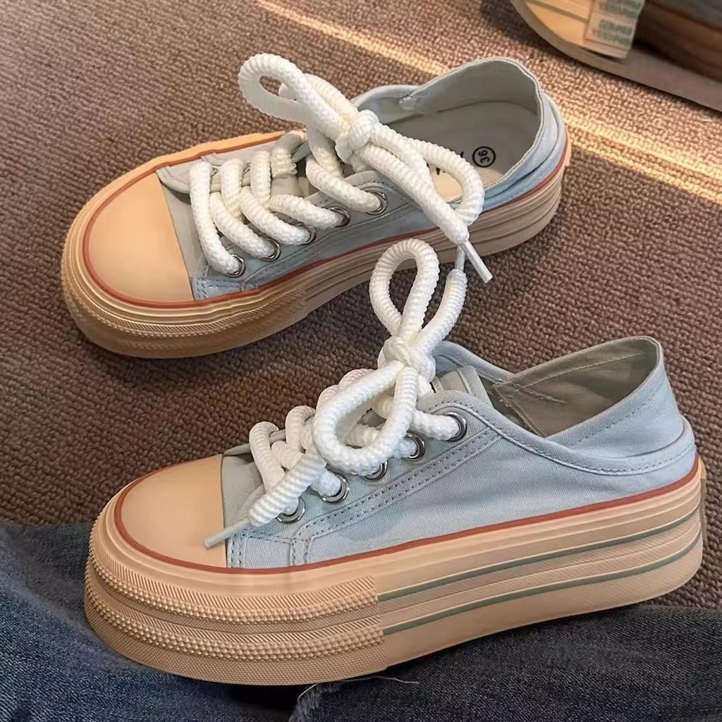 Special Spring and Summer New Milk White Two Wear Canvas Shoes Women's Thick Soles One Pedal Half Drag Foot Little White Shoes