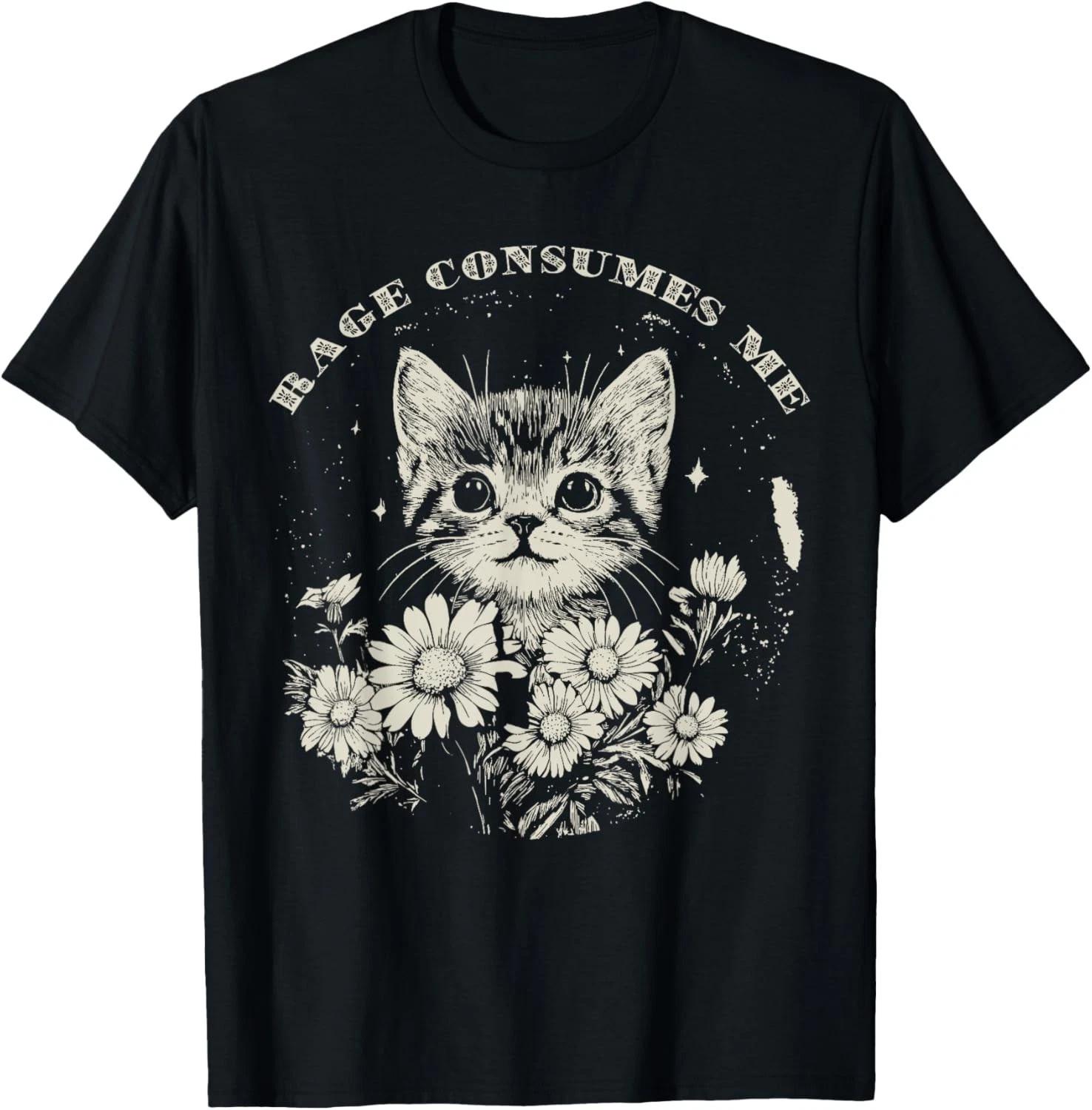 Cute Cat Rage Consumes Me Funny Sarcastic Kitten Flower T-Shirt unisex T-Shirt L
