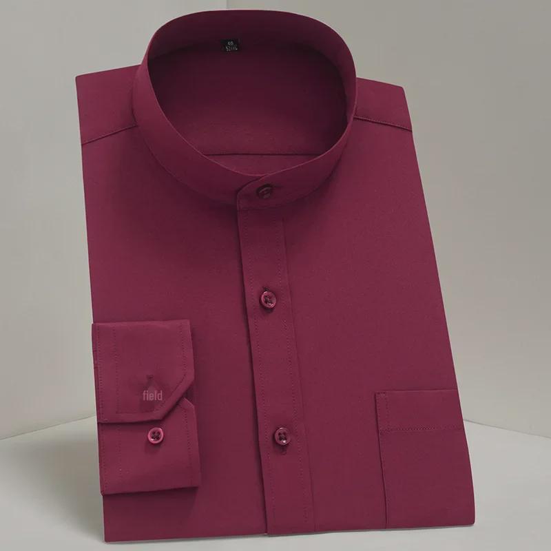 Men's High-End White Non-Iron Stand Collar Long Sleeve Dress Shirt