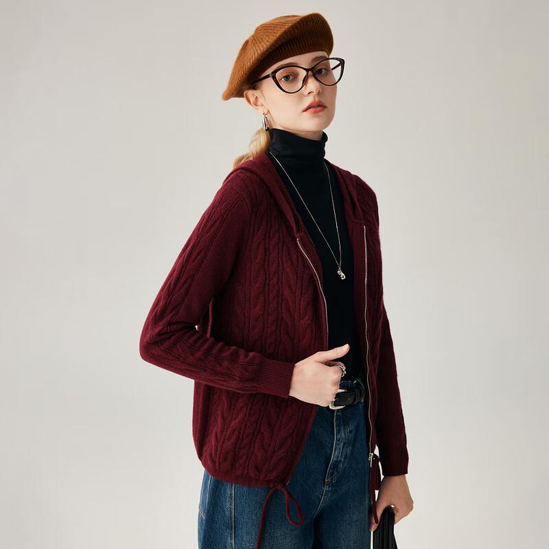 Zhaojun Women's Hooded Thick Cable Knit Cashmere Cardigan