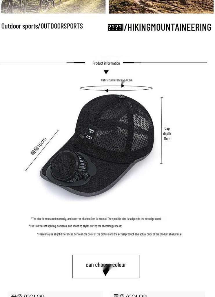 Summer Mesh Baseball Cap with Solar Fan and Sun Protection