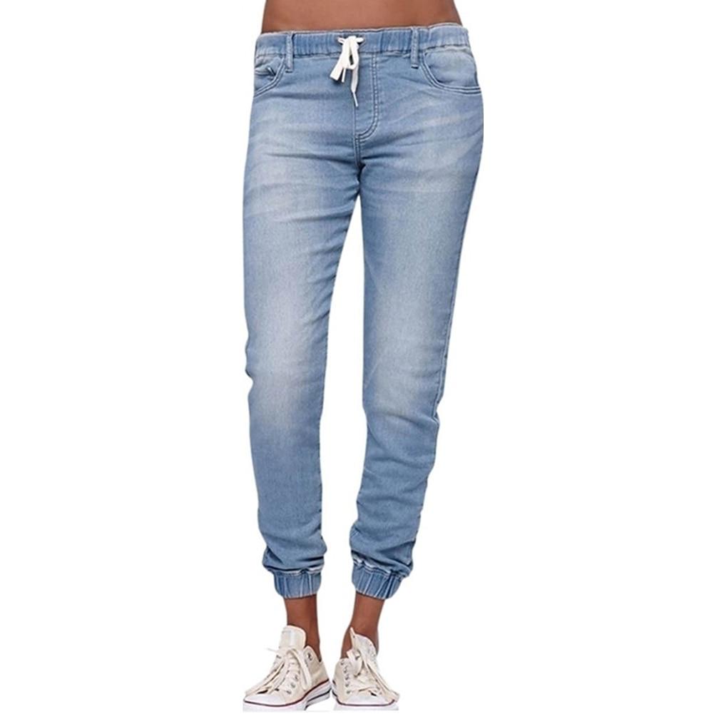 Casual Women Plus Size Drawstring Elastic Waist Jeans Loose Denim Long Pants  Drawstring Elastic Waist Jeans Denim Pants