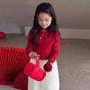 Girls' Chinese Style Red Qipao Collar Sweater for Winter and New Year