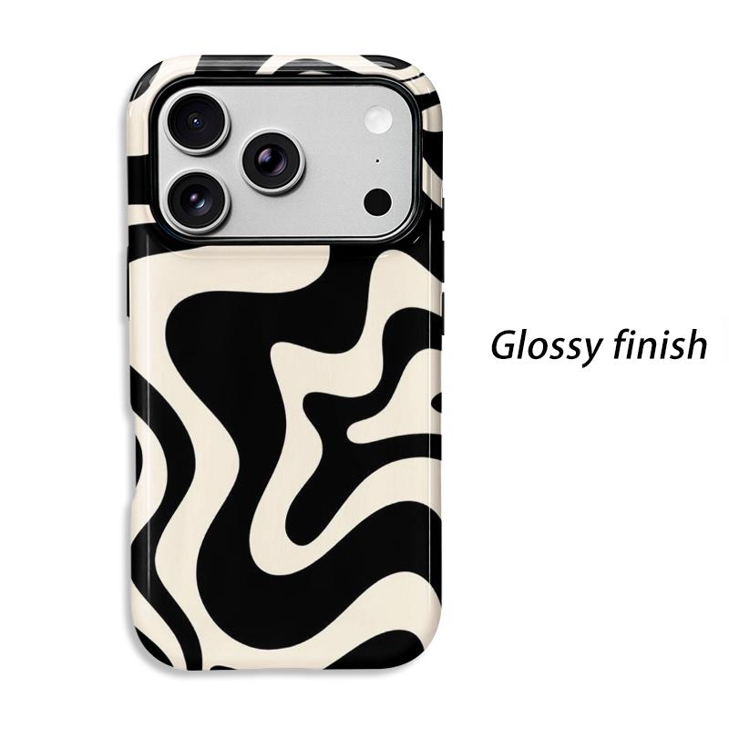 Fluid Monochrome Black Cream Abstract Swirl Graphic Film Aesthetic Protective Shockproof Bumper Phone Case Cover For iPhone 14 15 16 Pro Max Plus