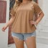 Plus Size Women's New Loose Hollow Short Sleeved Design Round Neck Top