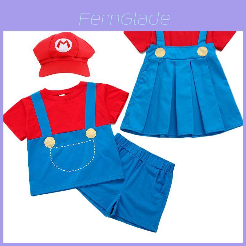 Super Mario Bros Costumes Cosplay Show Set For Kids With Stylish Cartoon Design