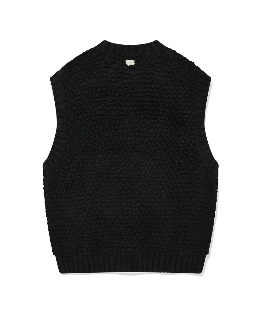 Fallett Fuzzy Hairy Knit Vest Black