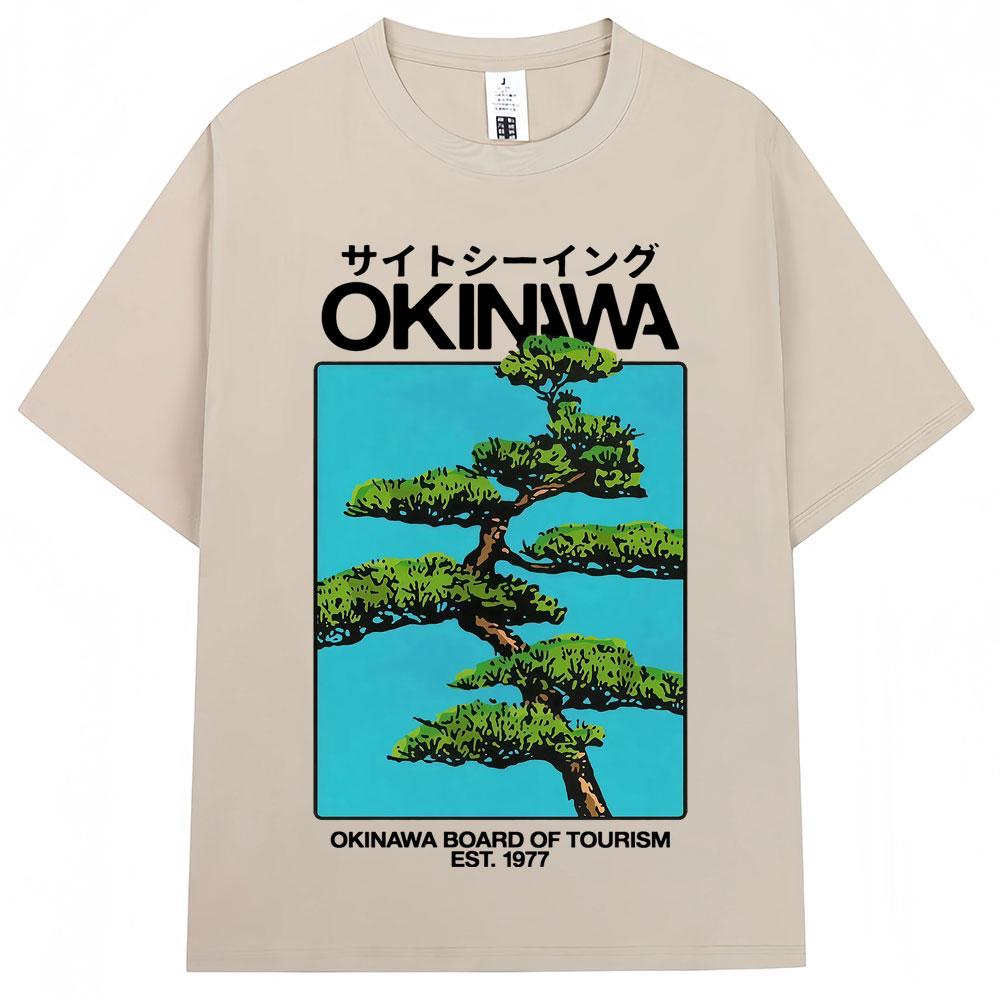 Japanischer Stil Okinawa Harajuku T-Shirt Unisex Damen Vintage Mode Kurzarm Lässig Oversized 100% Baumwolle T-Shirt Streetwear