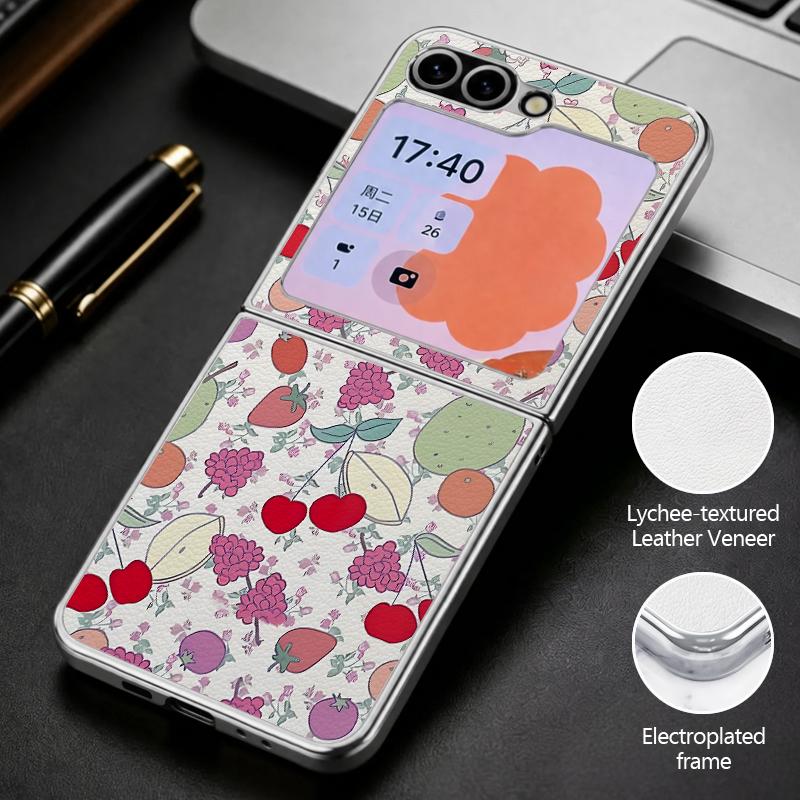 Polka Dot Cherry Print Case For Samsung Z Flip 8 7 6 5 Luxury Plating Leather Skin Folding Phone Cover For Galaxy Z Flip8 Flip7 Flip6