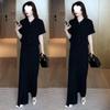 Fashionable Women's Summer Stylish Loose-fitting Slimming and Belly-covering Short-sleeved Wide-leg Pants Set