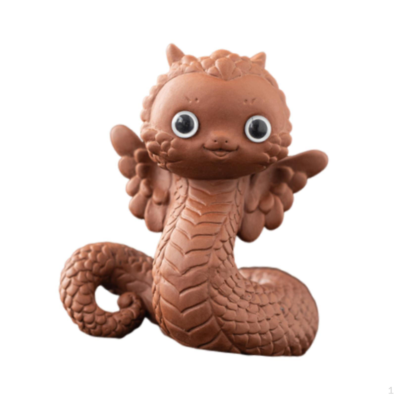 

Весенний фестиваль керамическая статуя змеи маленькая скульптура 3.3x3x4 дюйма милое украшение полки для автомобиля коричневый