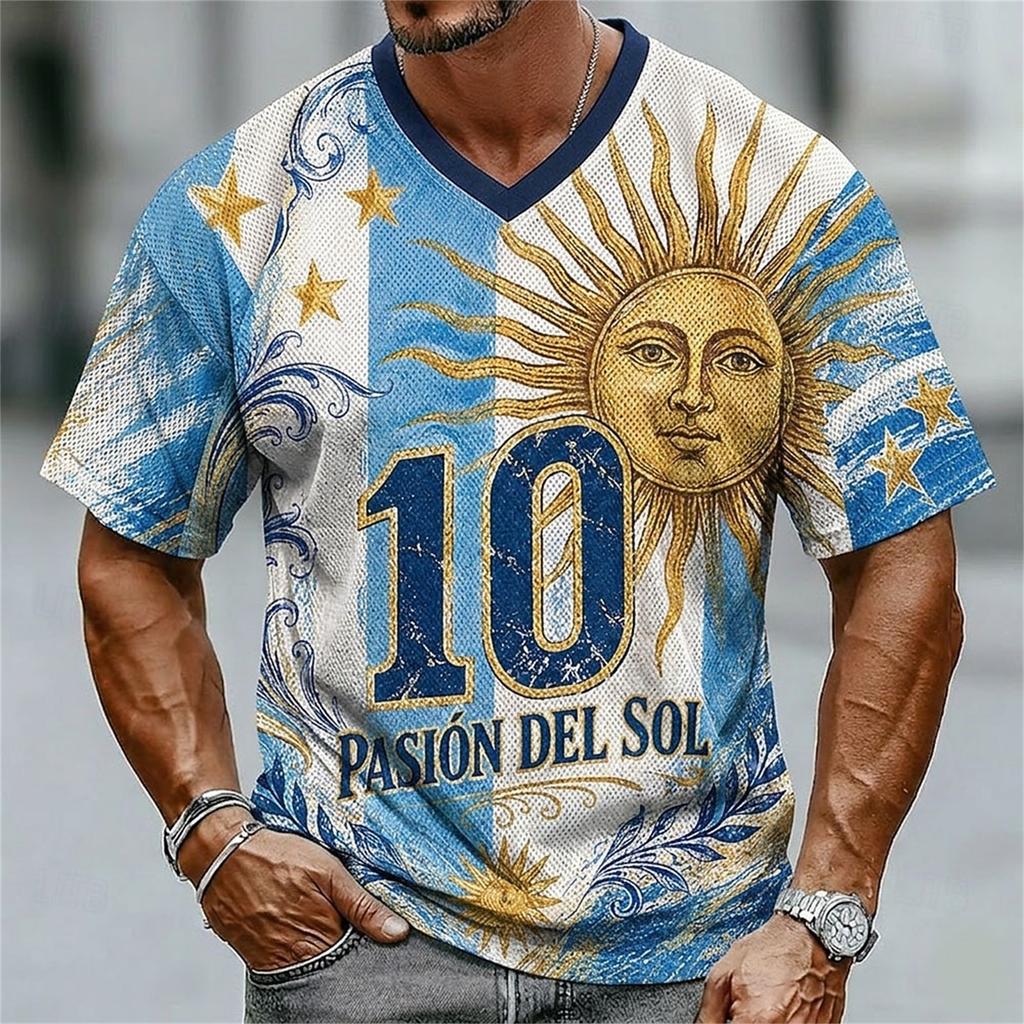 Men's V-Neck Short Sleeve T-Shirt 3D Printed Graphic Tee Street Casual Top