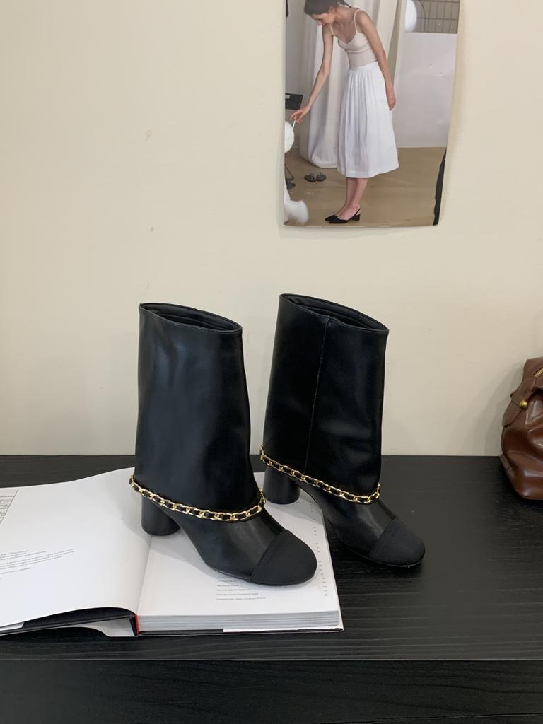 Round head color matching knight boots autumn 2025 new temperament thick heel tube pants tube boots women