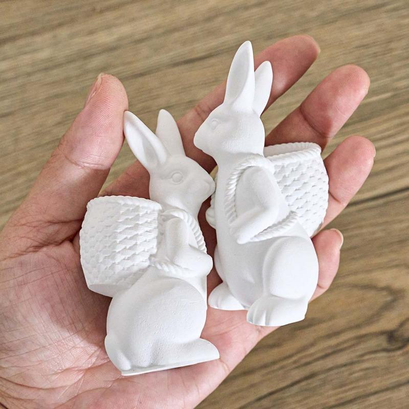 3D Easter Bunny Silicone Mold DIY Cute Animal Basket Rabbit Vase Ornaments Casting Molds Home Plaster Concrete Craft Gift Decor