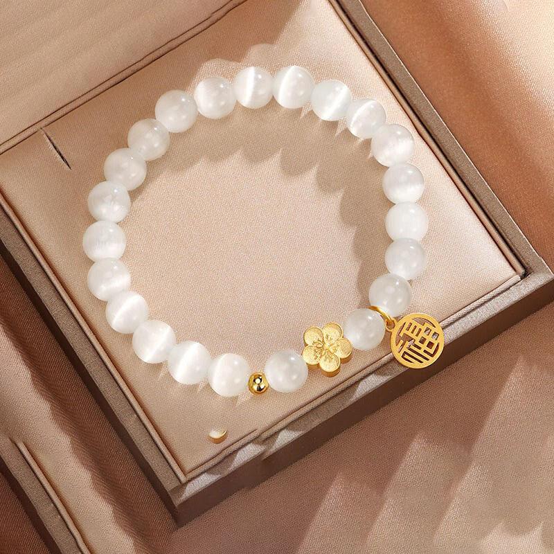 Opal peach blossom crystal beaded bracelet, Fu brand light luxury high-end bracelet, send you new Chinese style jewelry.