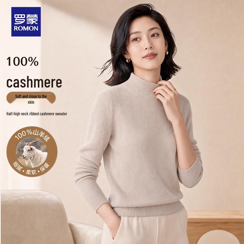 ROMON Women's 100% Cashmere Mock Neck Knit Sweater