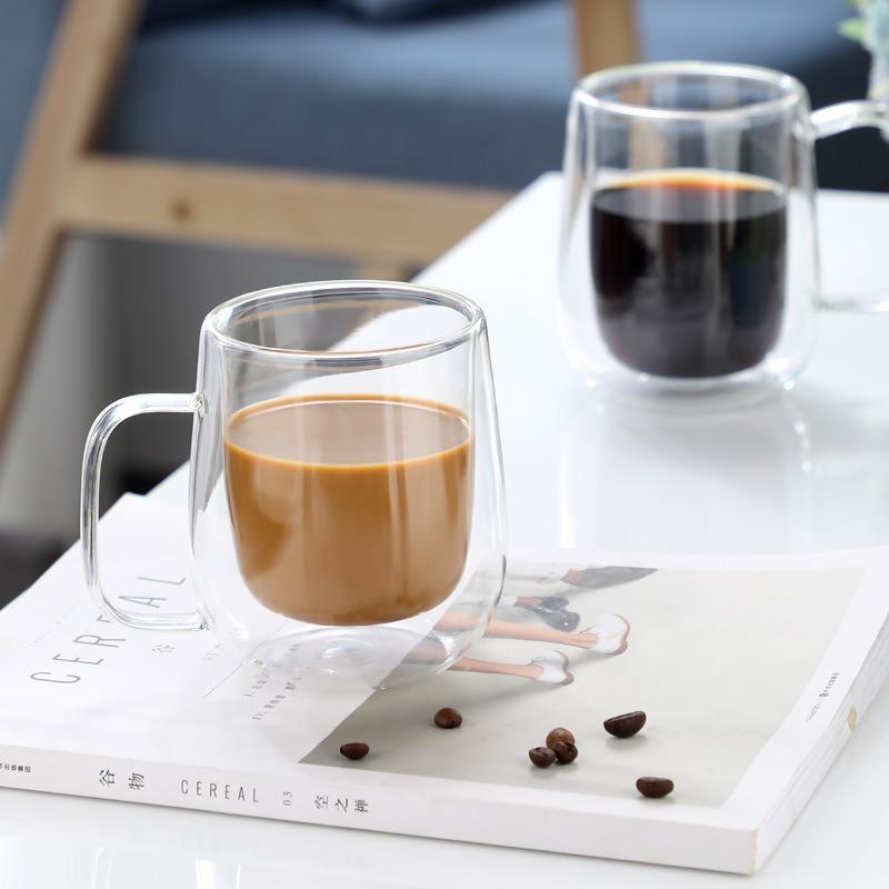 150/250/350ML Žáruvzdorný Skleněný Kávový Hrnek s Dvojitou Stěnou a Uchem Cappuccino Latte Snídaňový Čaj Mléko Voda Průhledné Hrnky Dárek