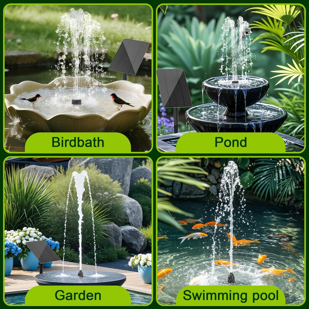 2.5W 5V Separated Solar Water Fountain Pump Kit with 5 Spray Nozzles Outdoor Water Feature for Bird Bath Small Pond Garden Decoration