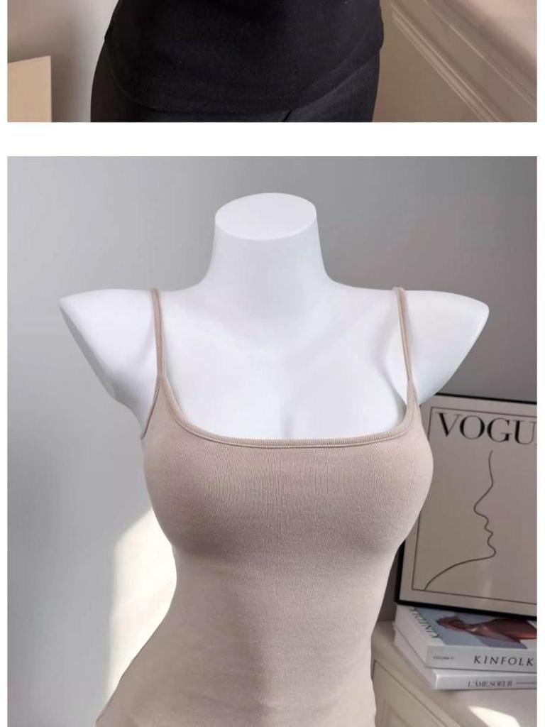 Chest-Enhancing Brushed Cotton Camisole with Inner Padding and Flared Design for Women