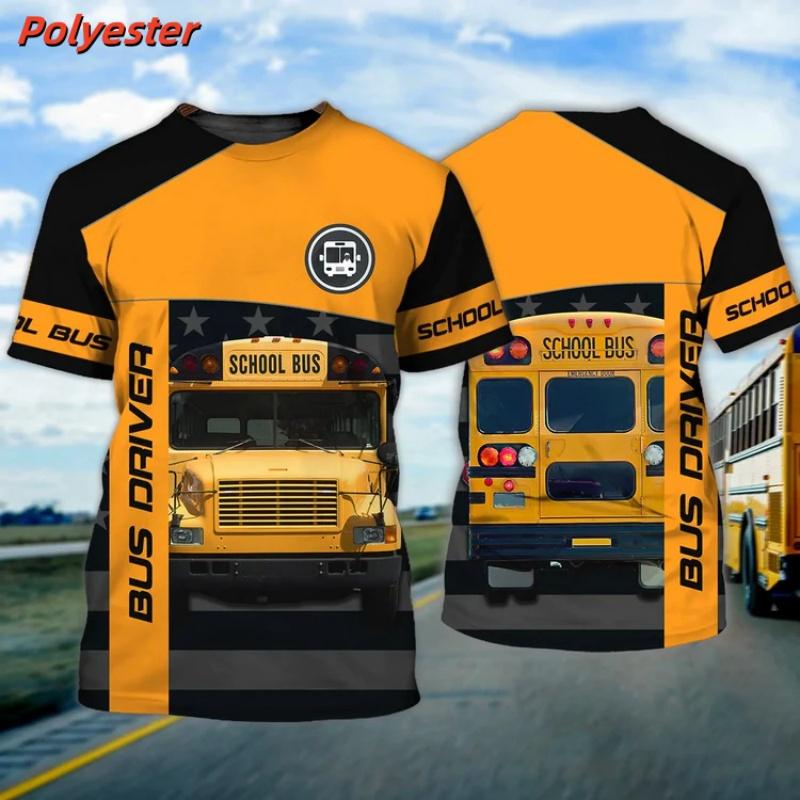 3D Printed Bus Driver Uniform T-Shirt For Men School Bus Pattern Tees Summer Casual Loose Round Neck Tops Short Sleeve T Shirts
