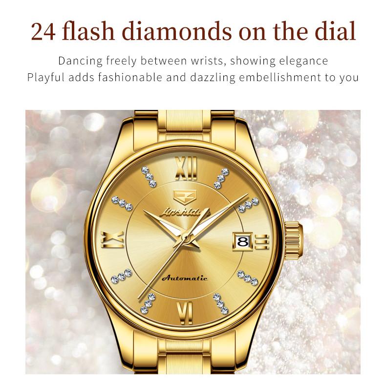 JINSHIDUN Nuevo reloj de negocios y ocio para damas Elegante, ligero, de lujo, informal, resistente al agua, reloj mecánico de calendario único, reloj de alta gama